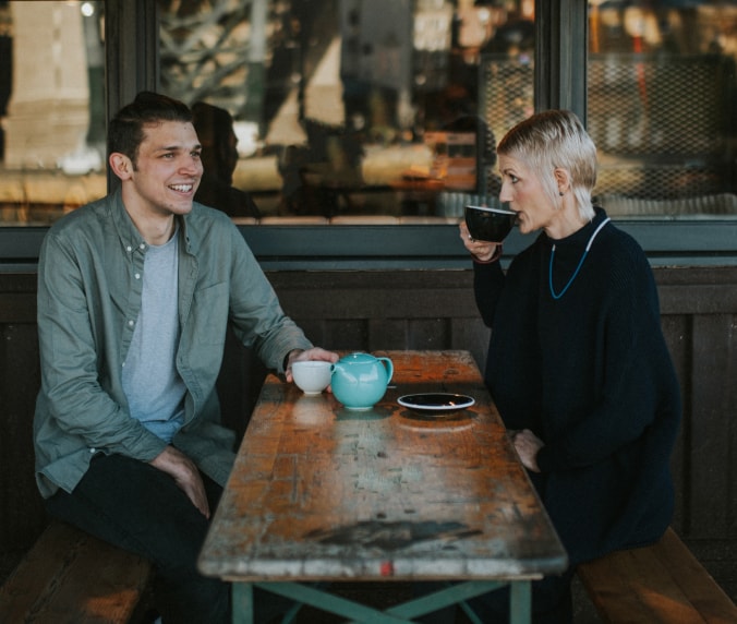 Jonny and Kirsty drinking coffee
